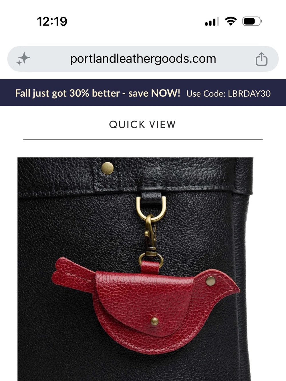 Portland Leather chili Red Bird Key & Card Holder Charm - Picture 2 of 2